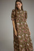 Entro - Dress - Midi Puff Sleeve High Neck - Olive - Findlay Rowe Designs