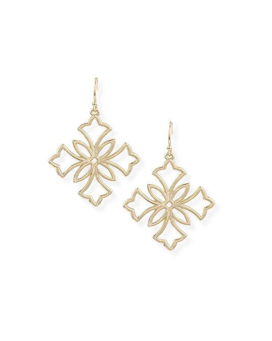 Natalie Wood Designs - Earrings - Heirloom Cross Drop - Gold