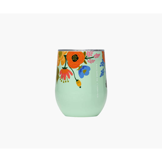 Corkcicle  - Rifle Paper Co. Stemless Wine Cup Mint Lively Floral - Findlay Rowe Designs