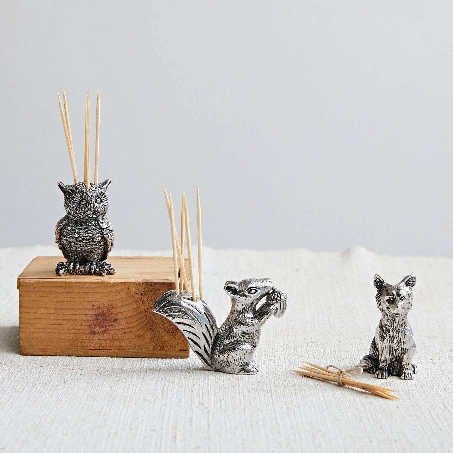 Pewter Squirrel Toothpick Holder w/ 6 Toothpicks - Findlay Rowe Designs