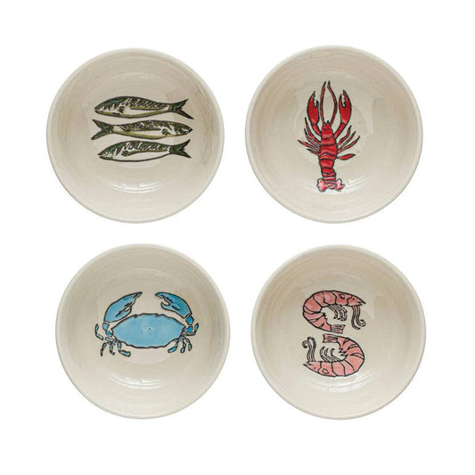 Stoneware Bowl w/ Wax Relief Sea Life, Multi Color, 1 OF 4 Styles - Findlay Rowe Designs