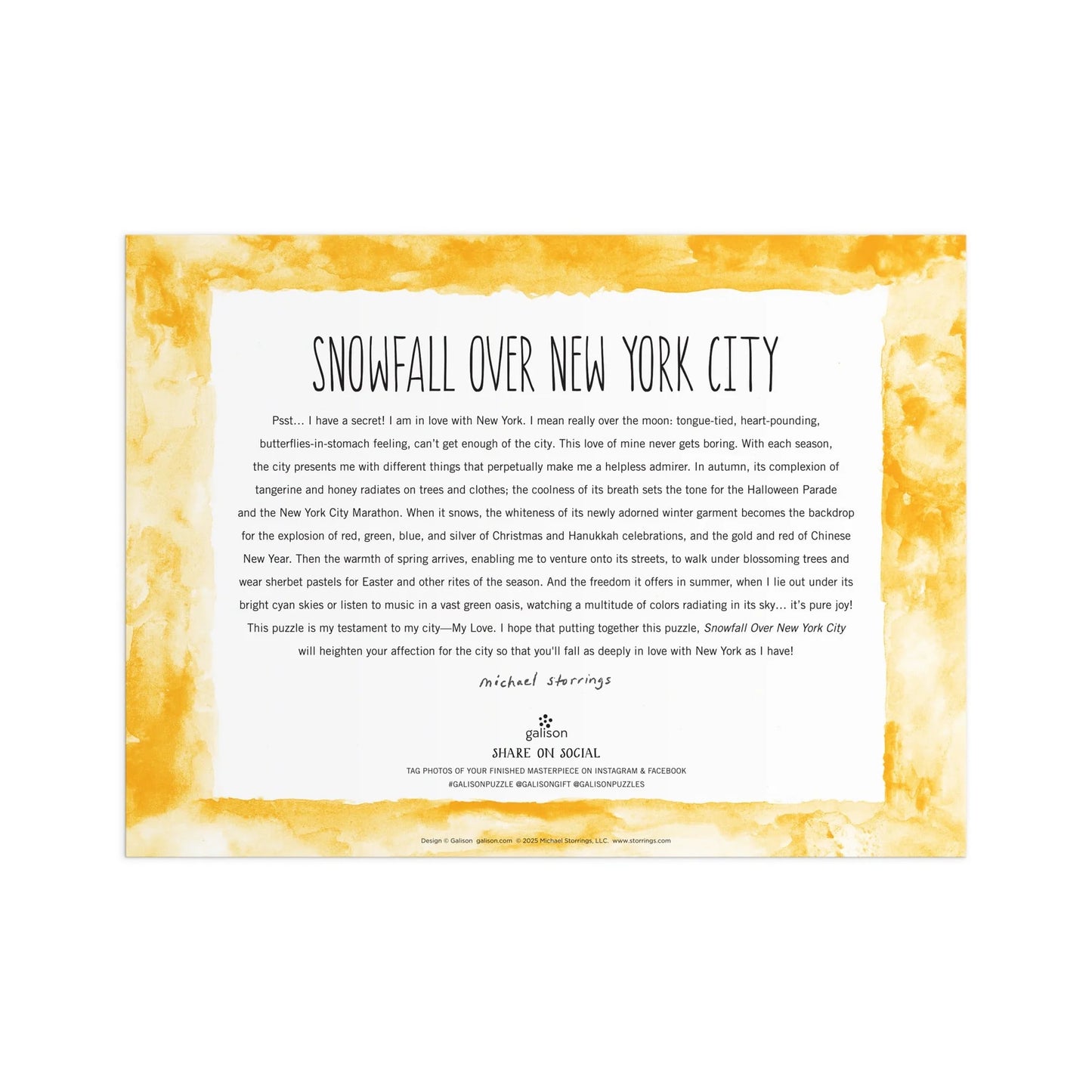 Michael Storrings - Snowfall Over New York City - 1000 Piece Puzzle