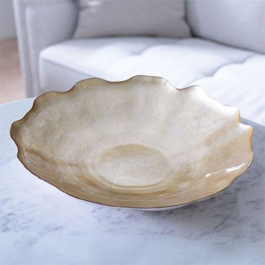 Beatriz Ball - GLASS New Orleans Cracked Foil Leafing Centerpiece with Scalloped Edges (Gold) - Findlay Rowe Designs