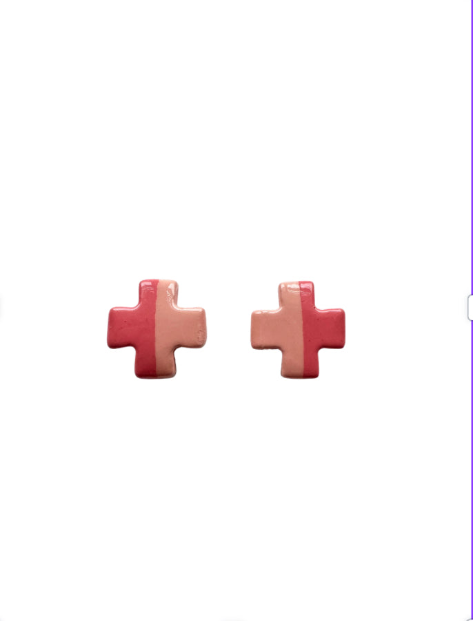 Accessory Jane - Earring - Cross Stud -  Baby Pink Coral - Findlay Rowe Designs
