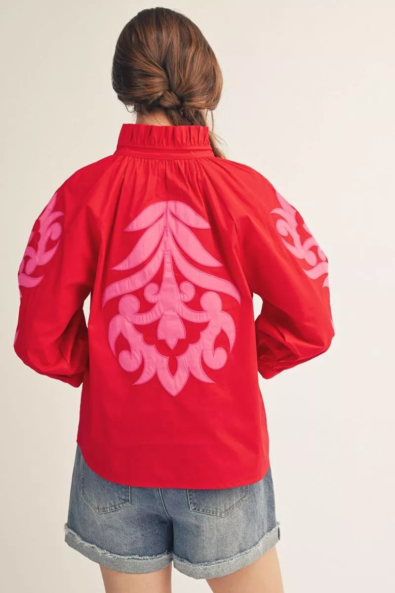 Jodifil - Top - 3/4 Sleeves Ruffled Neck - Red - Findlay Rowe Designs