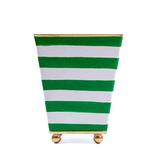 Cachepot - 6" Square Horizontal Stripe - White & Holiday Green - Findlay Rowe Designs