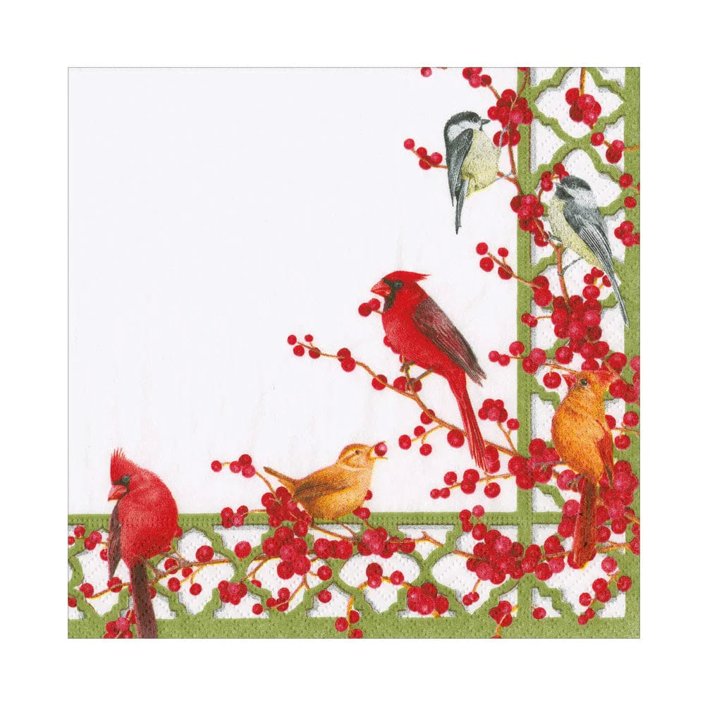 Caspari - Luncheon Napkins - Winter Birds and Berries
