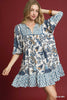 Dress -  Mixed Print Mini - Blue Mix