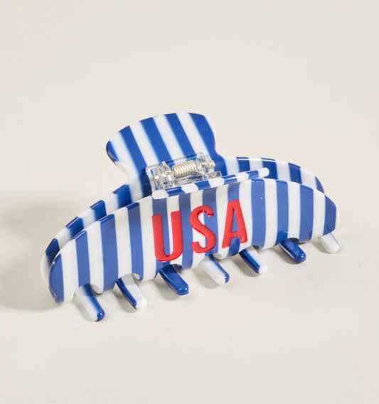 Hair Claw Clip - World Cup Blue Stripe - USA - Findlay Rowe Designs