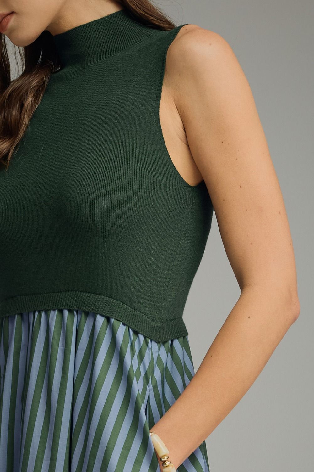 Entro - Dress - Midi Sleeveless Mock - Hunter Green Stripe - Findlay Rowe Designs