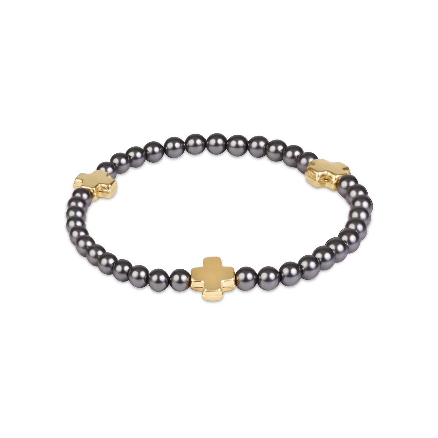 Enewton - Extends - Signature Cross 4mm Pearl Dark Grey Bracelet - Gold