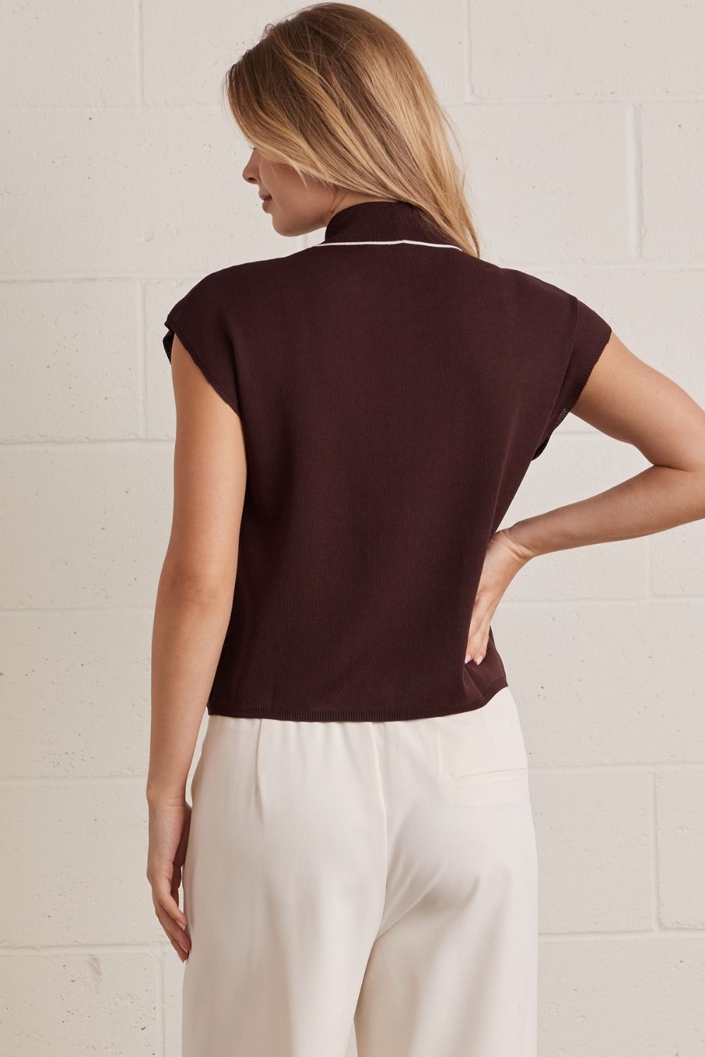 Entro - Top - Sleeveless Sweater - Self Tie Scarf - Brown - Findlay Rowe Designs