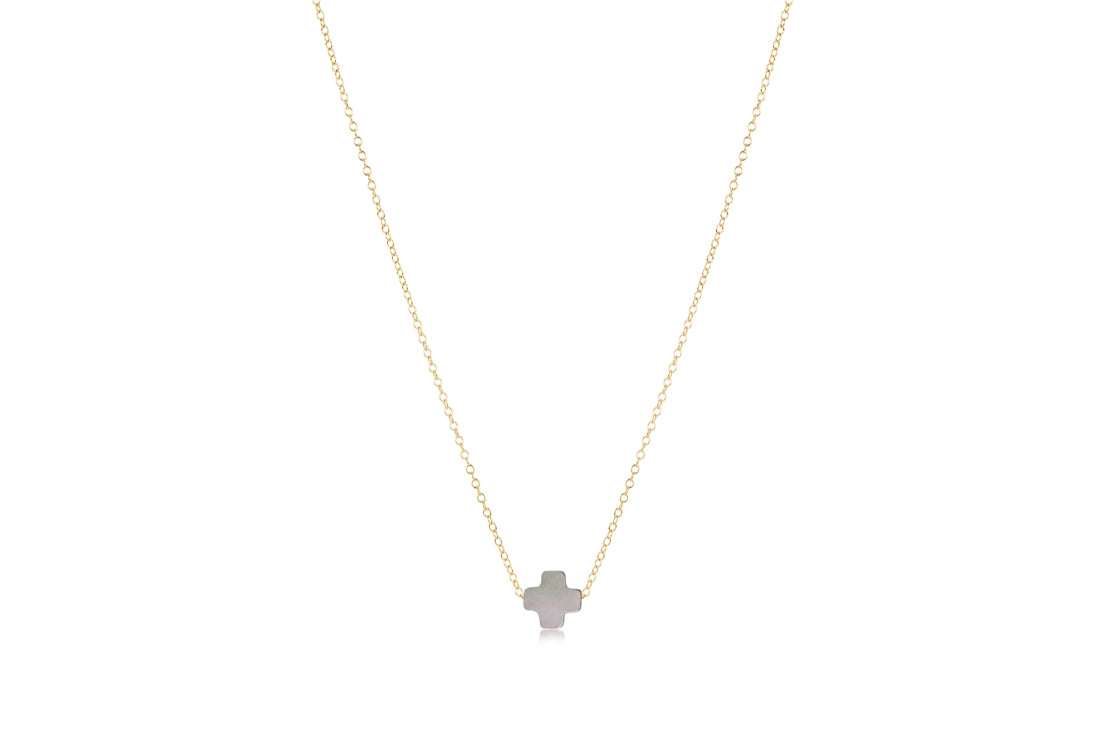 Enewton - 16" Necklace Gold - Signature Cross Mother Of Pearl - Black Tahitian - Findlay Rowe Designs