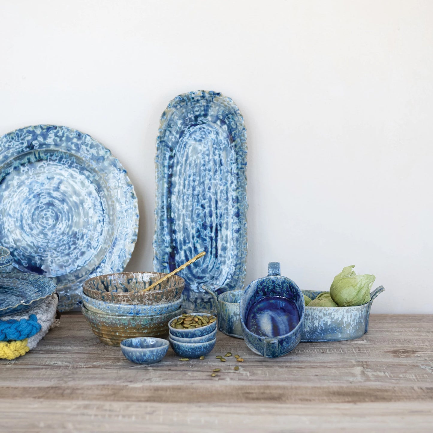 Stoneware Platter - Reactive Crackle Glaze - Blue - Findlay Rowe Designs