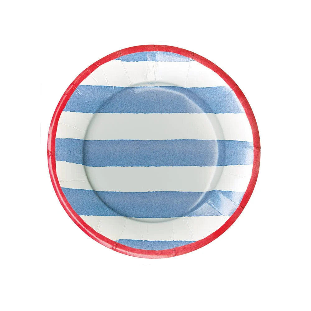 Caspari - Salad Dessert Plates - Cafe Stripe Blue Red - Findlay Rowe Designs