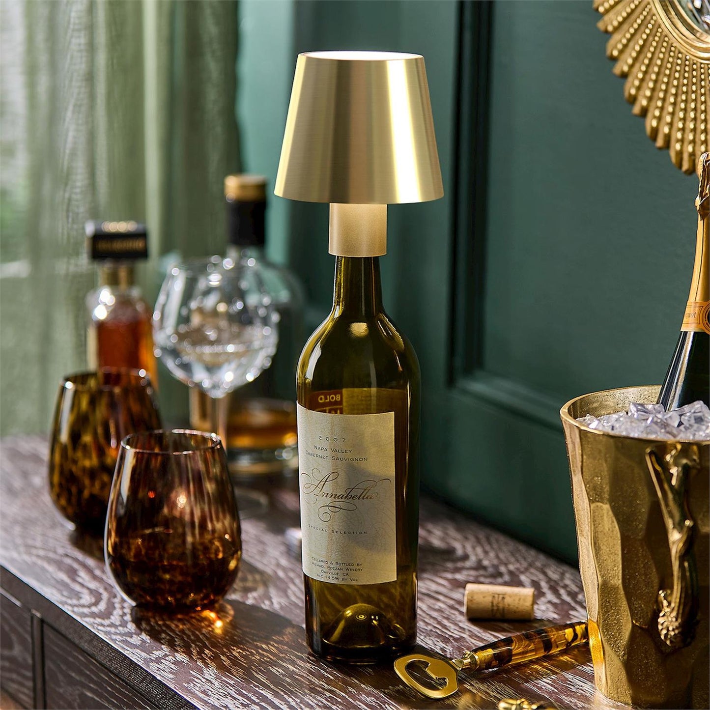 LED Cordless Bottle Lamp  with Lampshade - Gold