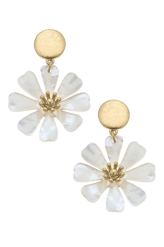 Daisy Mother of Pearl Drop Earrings in Worn Gold - Findlay Rowe Designs