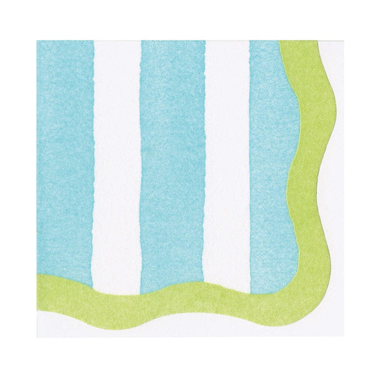 Caspari - Cocktail Napkin - Die Cut Cafe Stripe Scallop - Aqua Lime Paper Linen - Findlay Rowe Designs