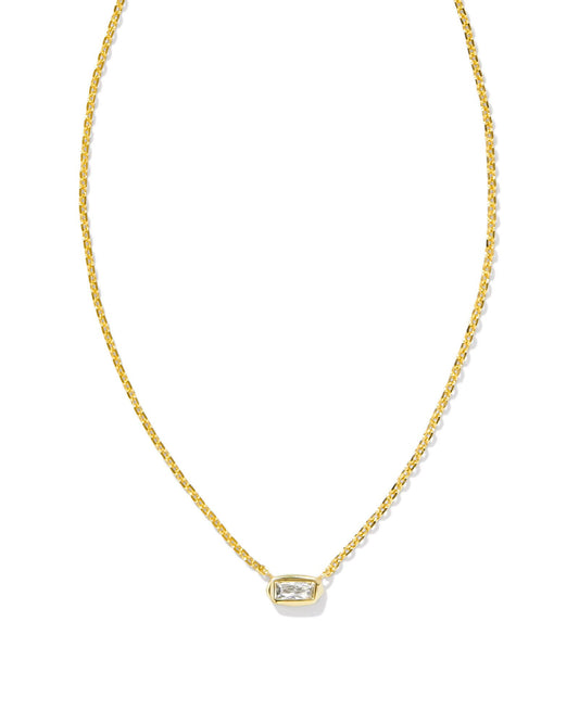 Kendra Scott- Fern Crystal Short Pendant Necklace Gold White Crystal