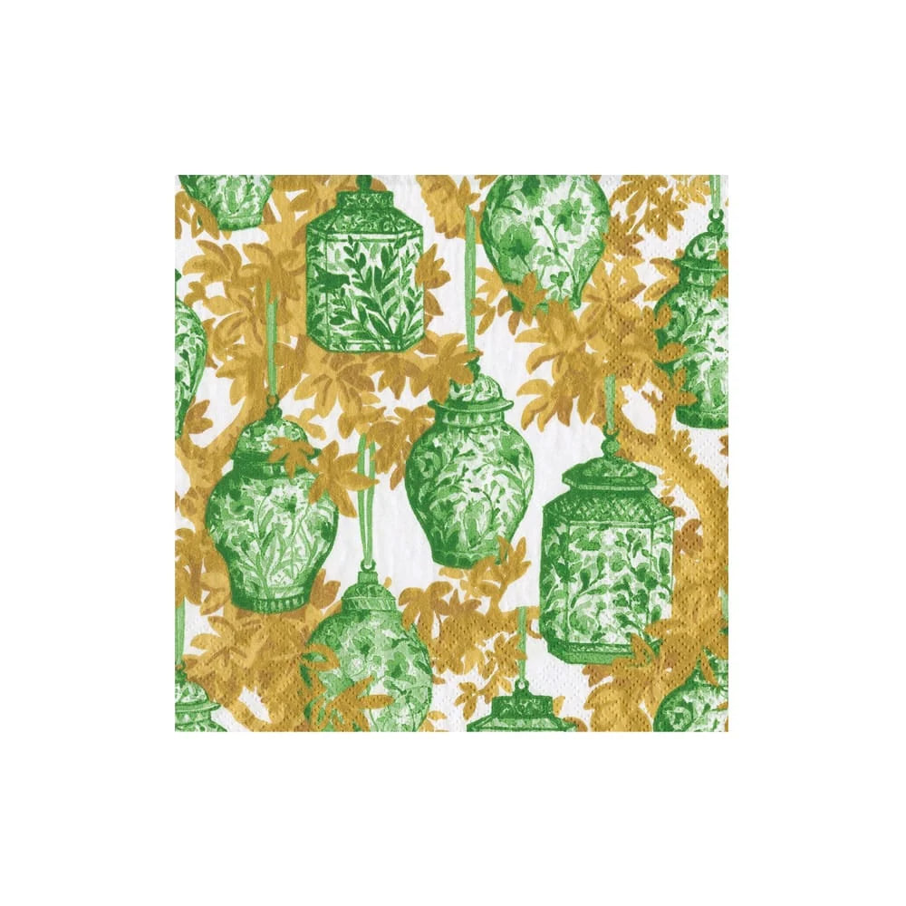 Caspari - Cocktail Napkins - Ginger Jars Green/White - Findlay Rowe Designs