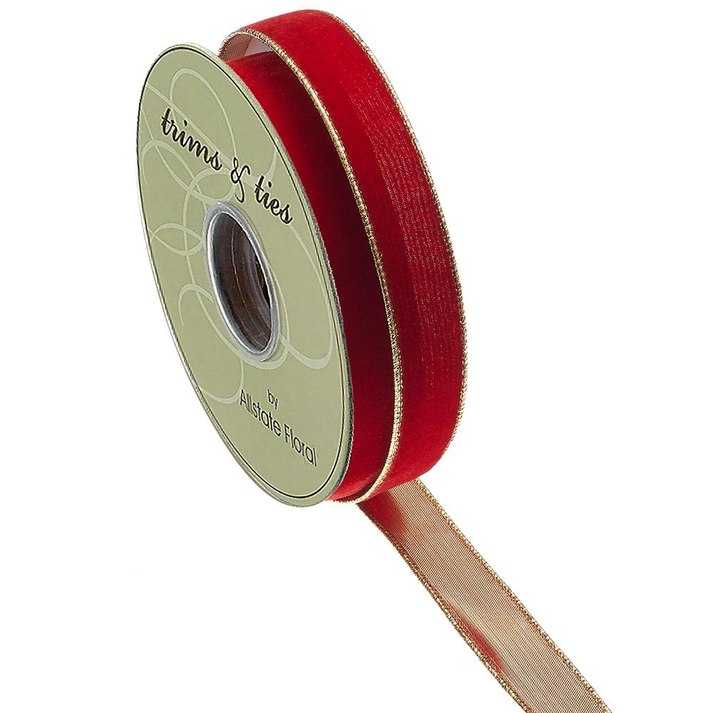 Decor Ribbon - Velvet - 1" x 10 yd - Red Gold