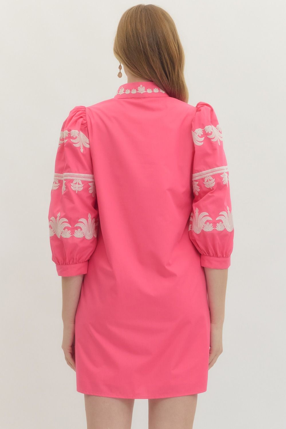 Entro - Dress Mini - 3/4 Sleeve Embroidered - Pink - Findlay Rowe Designs