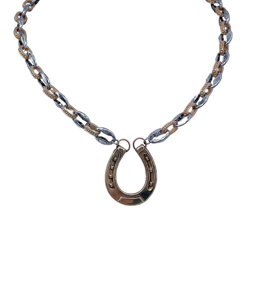 Erin Knight - Necklace -  Mixed Metal Chain With Vintage Horseshoe Pendant - Findlay Rowe Designs