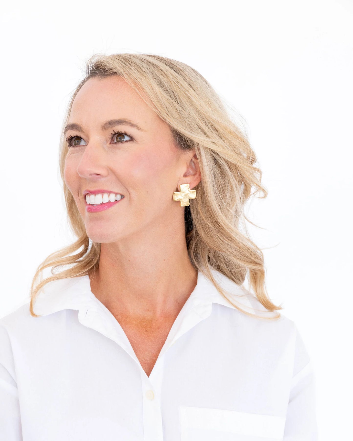 Susan Shaw - Earring - Square Cross Studs - Gold - Findlay Rowe Designs