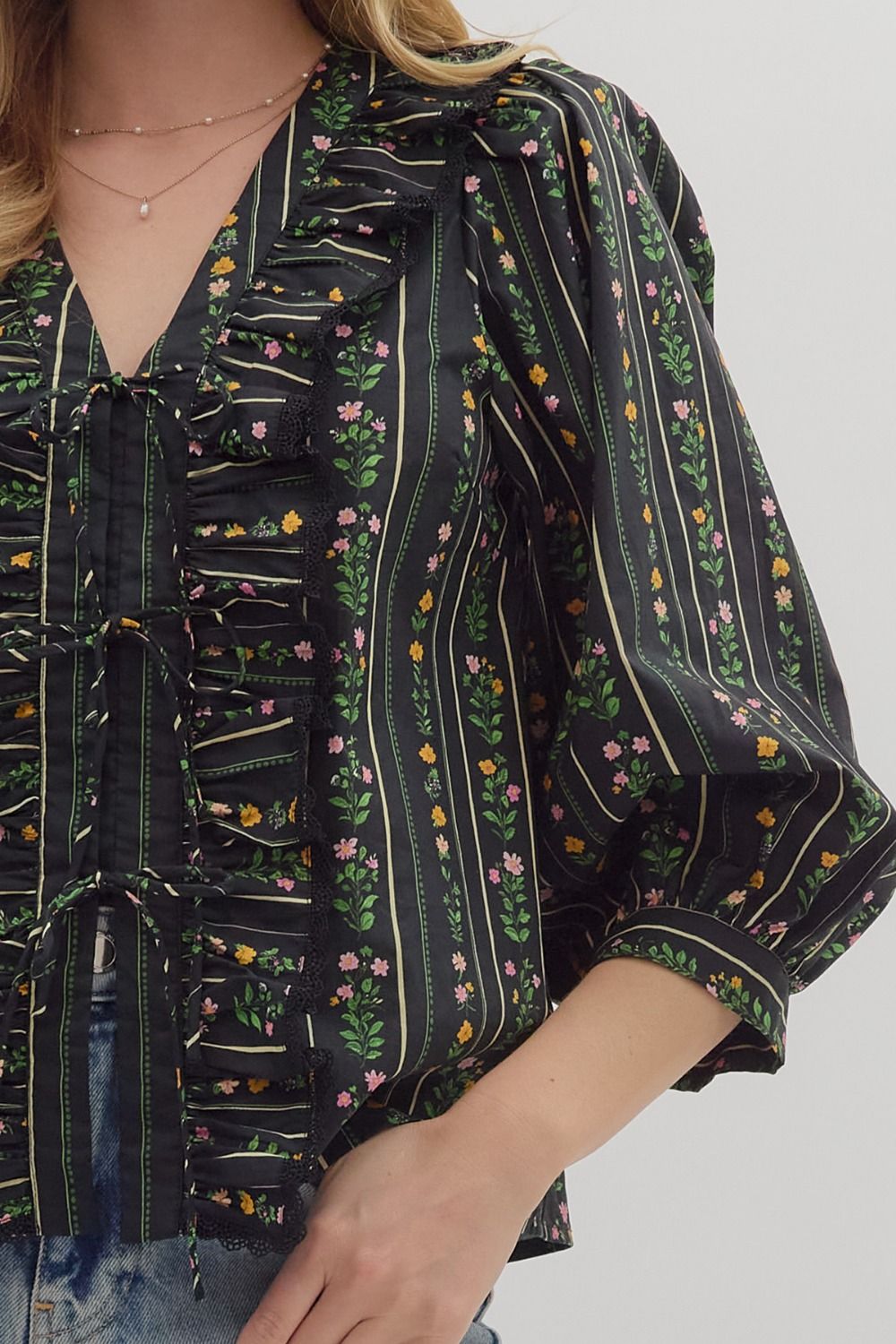 Entro - Top - Floral Ruffle 3/4 sleeve - Findlay Rowe Designs