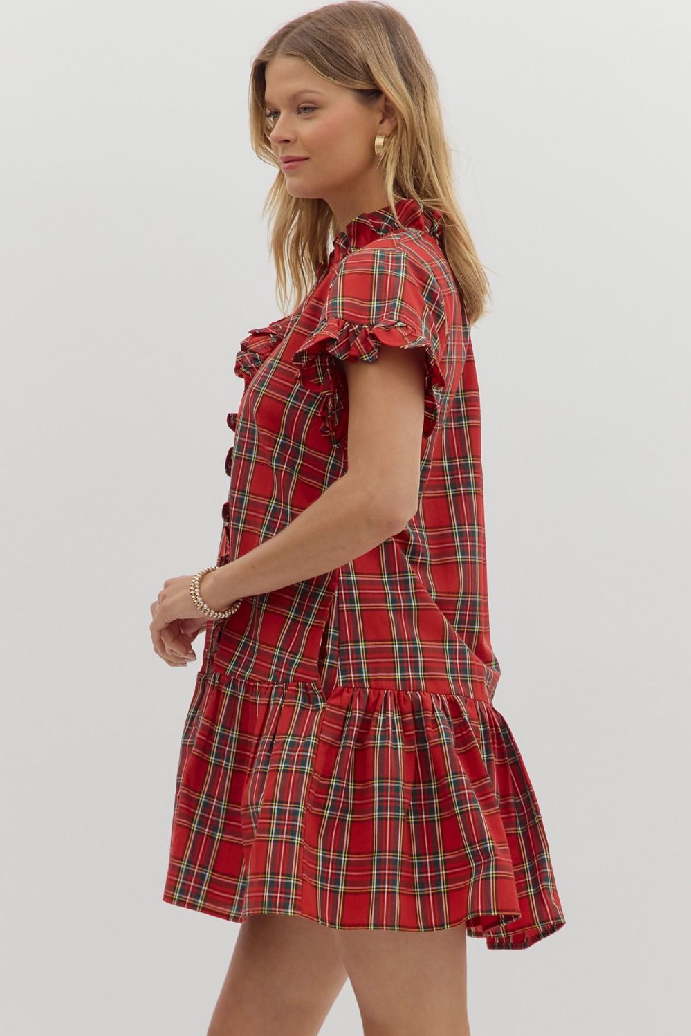 Dress - Plaid Ruffle Mini - Red