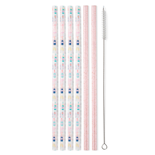 Swig- Pop Fizz + Pink Glitter Reusable Straw Set - Findlay Rowe Designs