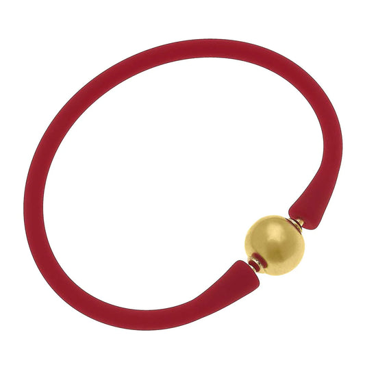 Bali 24K Gold Plated Ball Bead Silicone Bracelet in Red