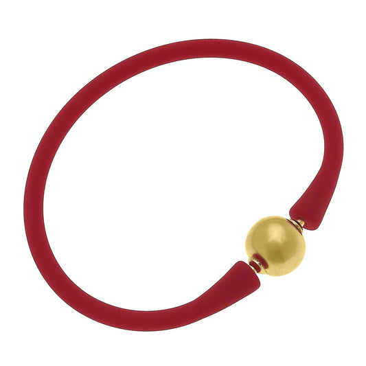 Bali 24K Gold Plated Ball Bead Silicone Bracelet in Red - Findlay Rowe Designs