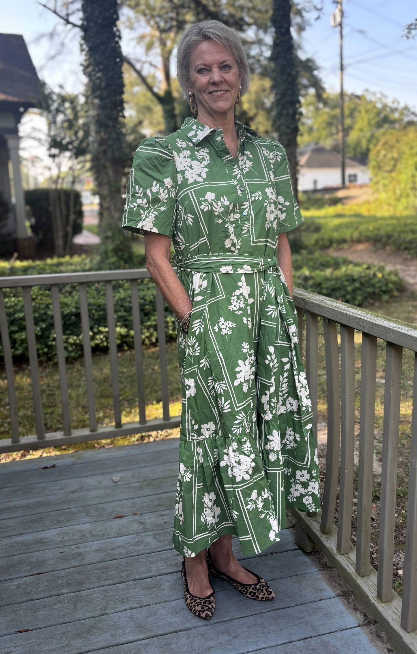 Entro - Top - Botanical Print Self Tie Midi - Olive