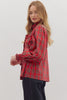 Top - Long Sleeve Plaid Ruffle - Red