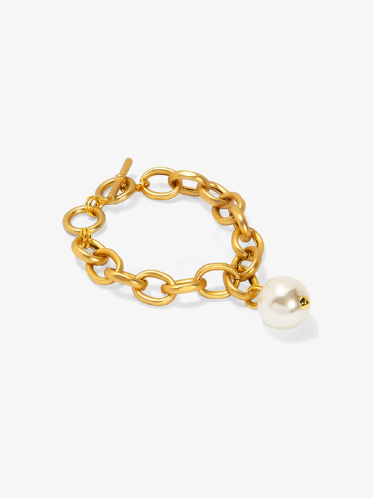 Bracelet - Oval Link Pearl Charm