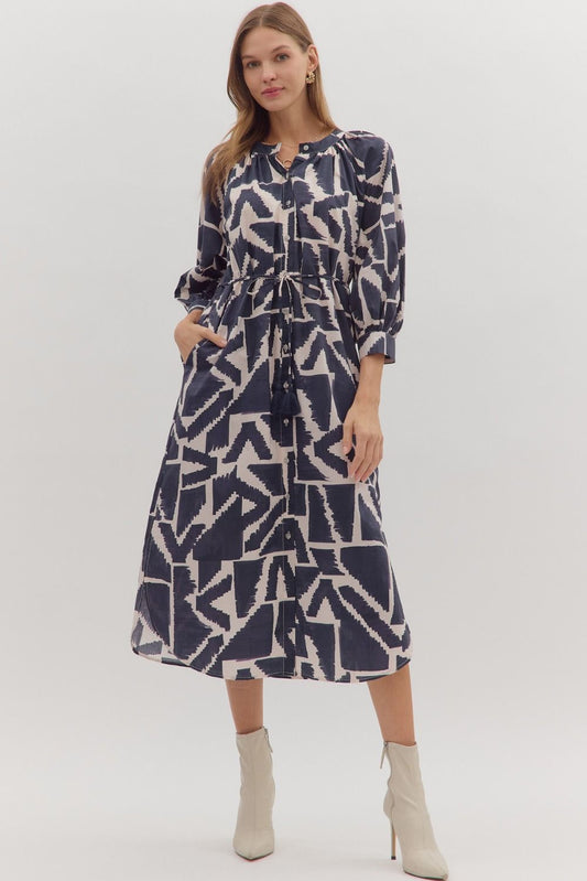 Entro - Dress - Midi Geometric Print