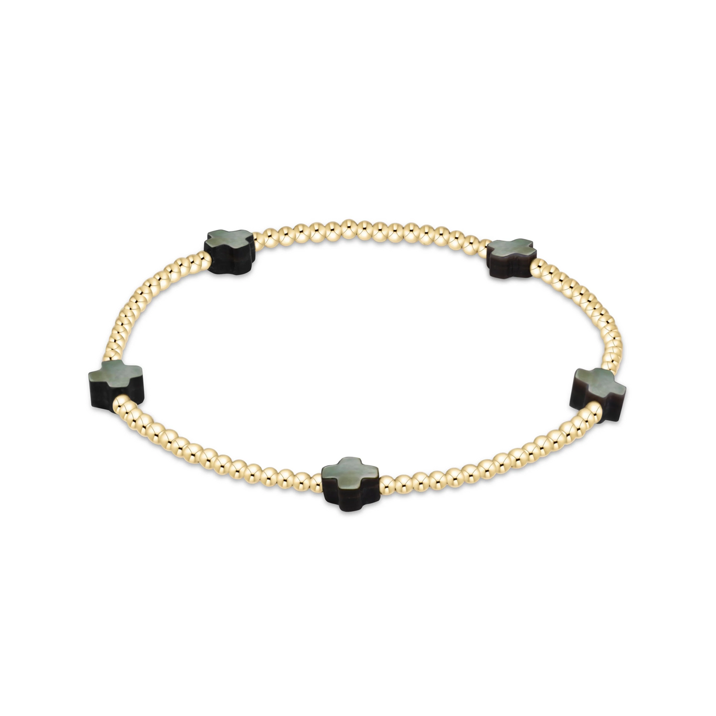Enewton - Signature Cross Small 2mm Gold Bracelet - Mother Of Pearl - Black Tahitian