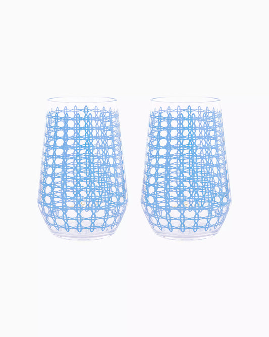 Lilly Pulitzer- FRENCHIE BLUE CANING ACRYLIC WINE GLASS SET