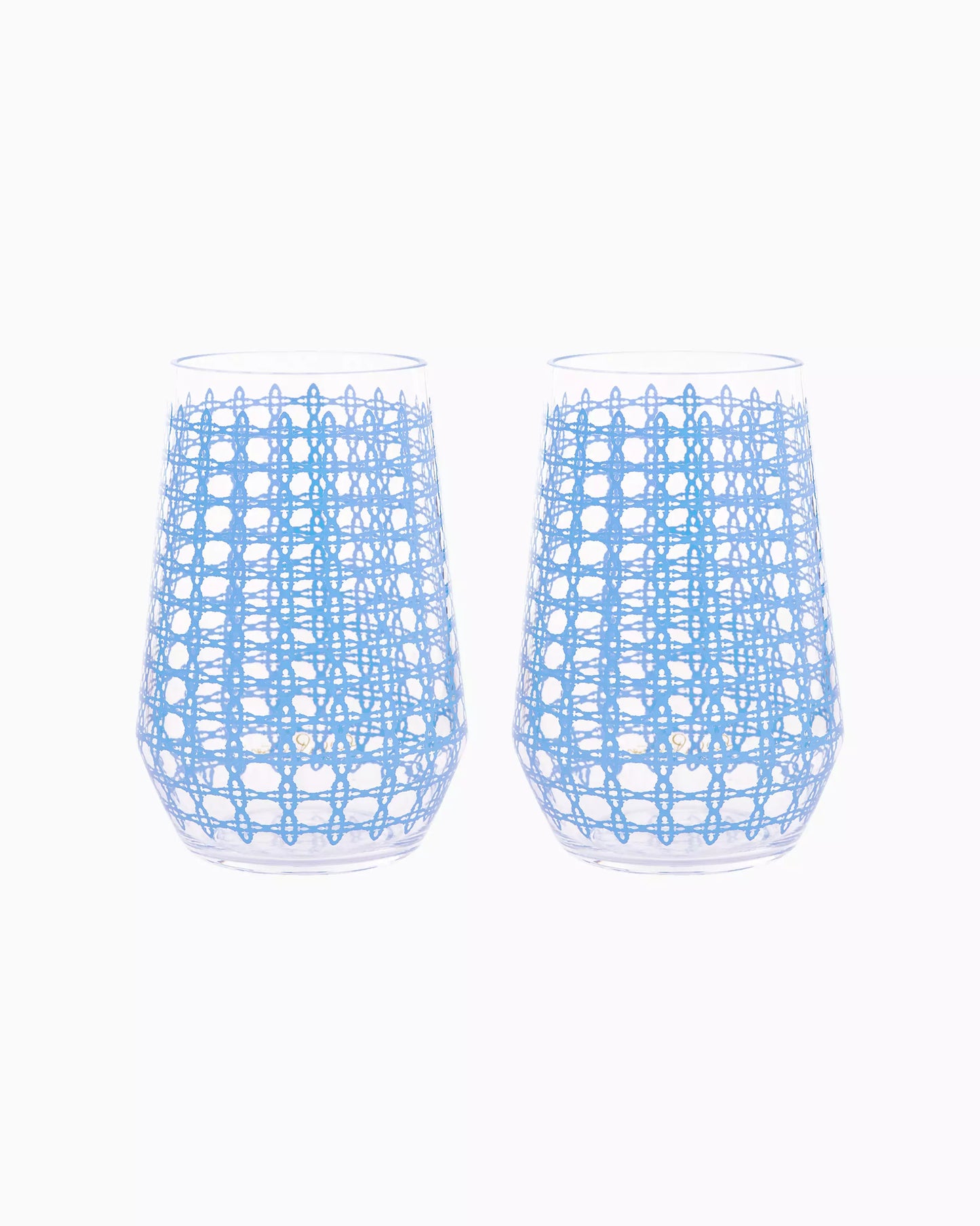 Lilly Pulitzer- FRENCHIE BLUE CANING ACRYLIC WINE GLASS SET