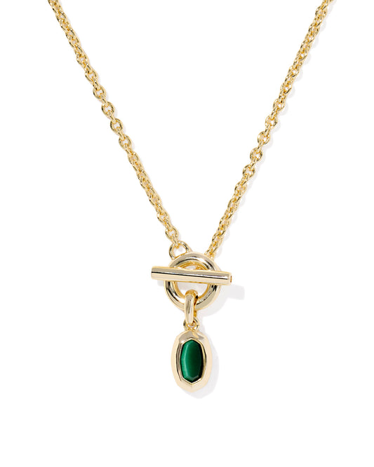 Kendra Scott - Necklace - Mini Elisa Toggle Short Pendant - Gold Green Tigers Eye