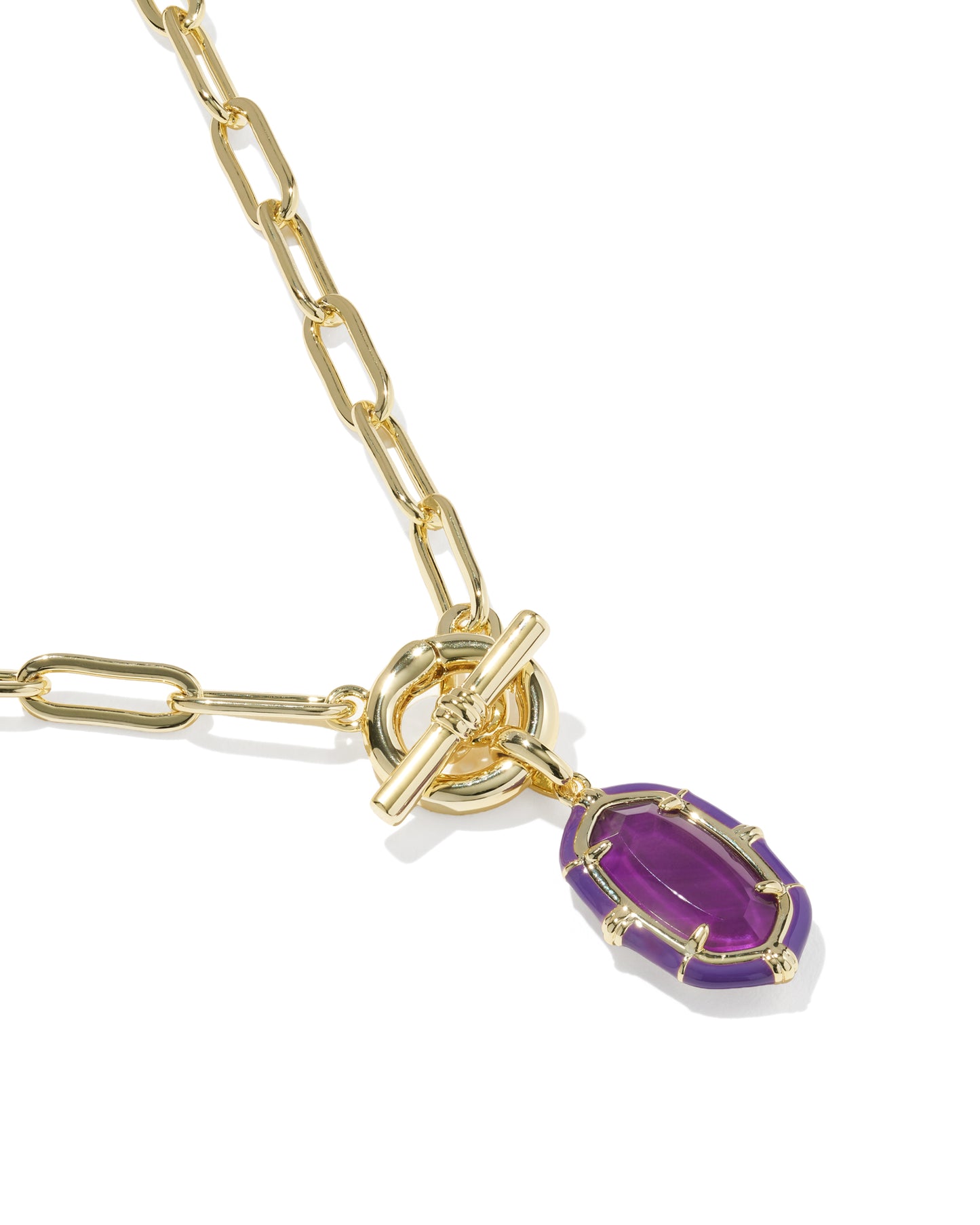 Kendra Scott - Necklace -   Elisa Gold Enamel Link and Chain - Gold Purple Mother Of Pearl - Findlay Rowe Designs