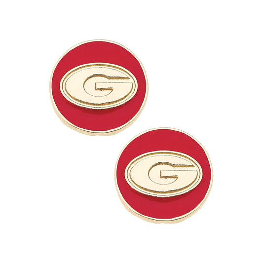 Earrings - Stud - Georgia Bulldogs G - Red Shiny Gold