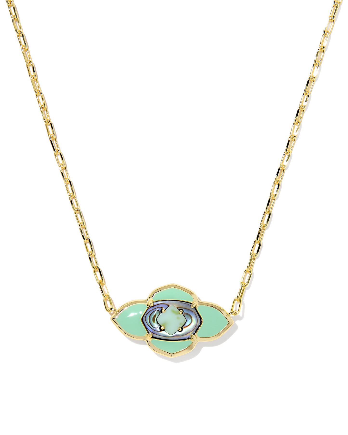 Kendra Scott - Necklace - Abbie Medallion Gold Short Pendant - Abalone Sea Green Mix - Findlay Rowe Designs