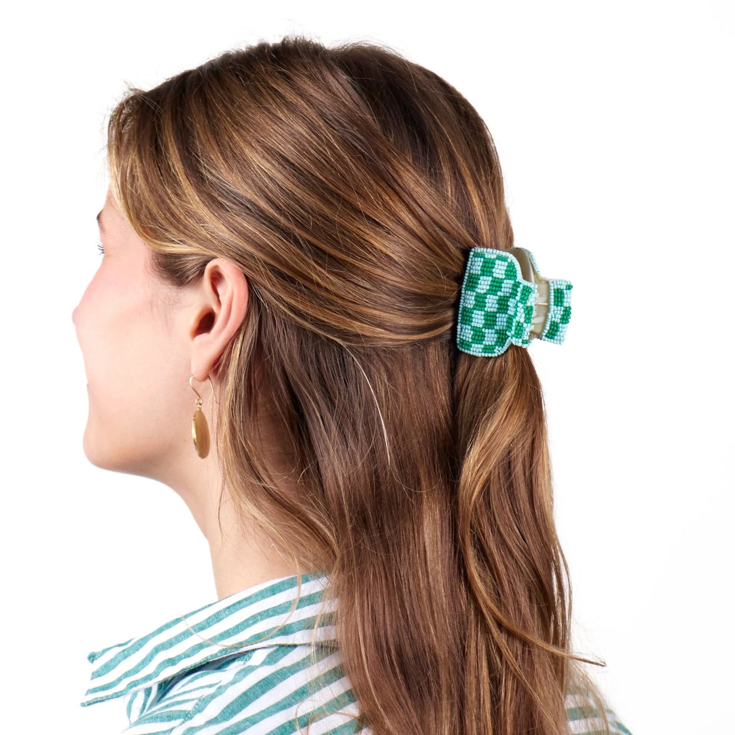 Ink & Alloy - Claw Clip - Gia Petite - Kelly Green Light Blue Check - Findlay Rowe Designs