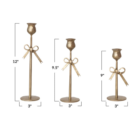 Candle - Taper Holder Candlestick - Gold Bow