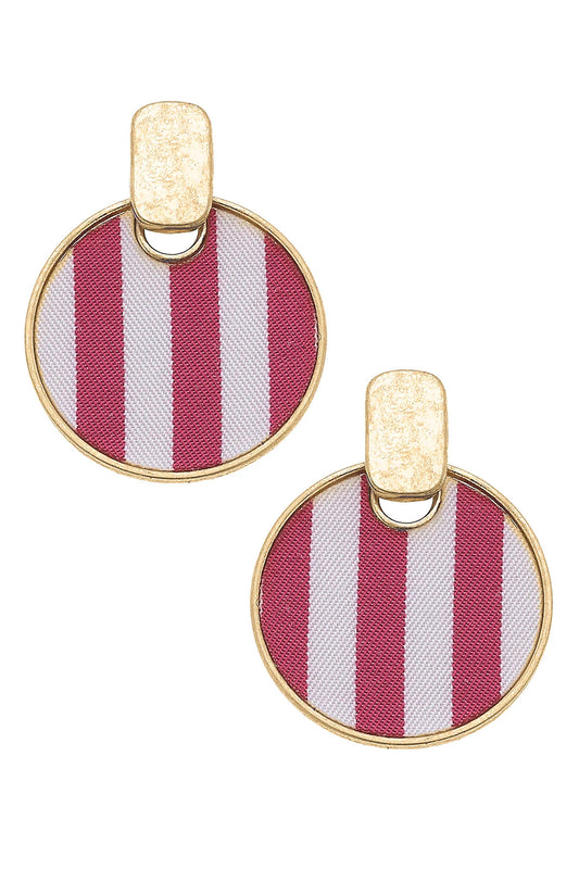 Cabana Stripes Disc Earrings in Fuchsia