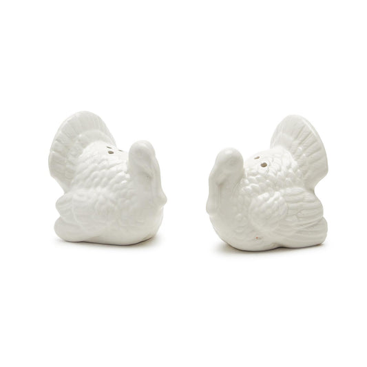 Salt and Pepper Set - White Ceramic Turkey
