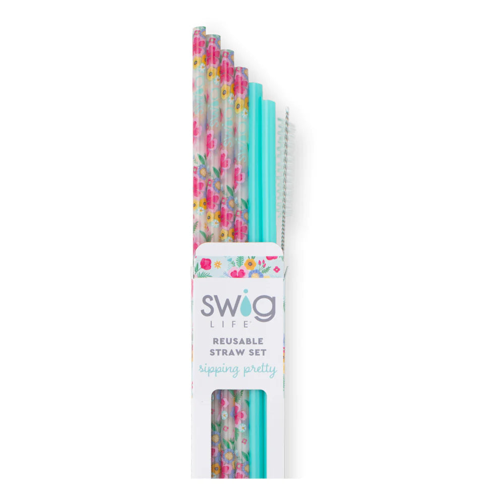 Swig - Reusable Straw Set  - Island Bloom Aqua - Findlay Rowe Designs