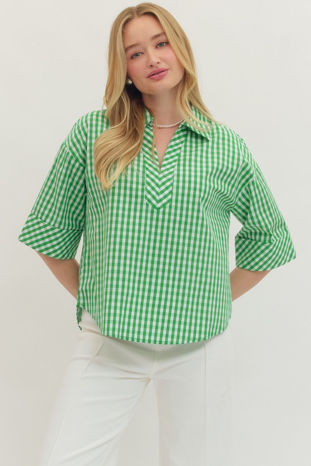 Entro - Top - Gingham 3/4 Sleeve - Green - Findlay Rowe Designs